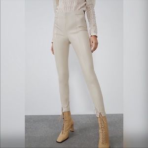 Zara Faux Leather Legging Pant in Cream